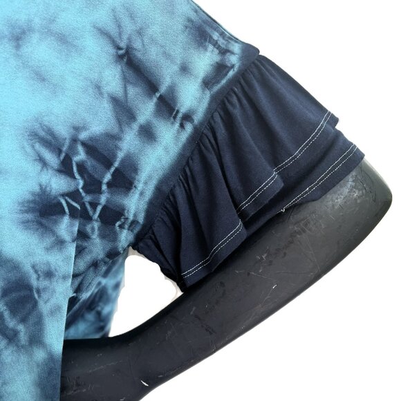 3/$25 🆕 Hand Tie-Dyed Ruffle Sleeve Tee | Dark Denim Turquoise | Rayon - Picture 2 of 5